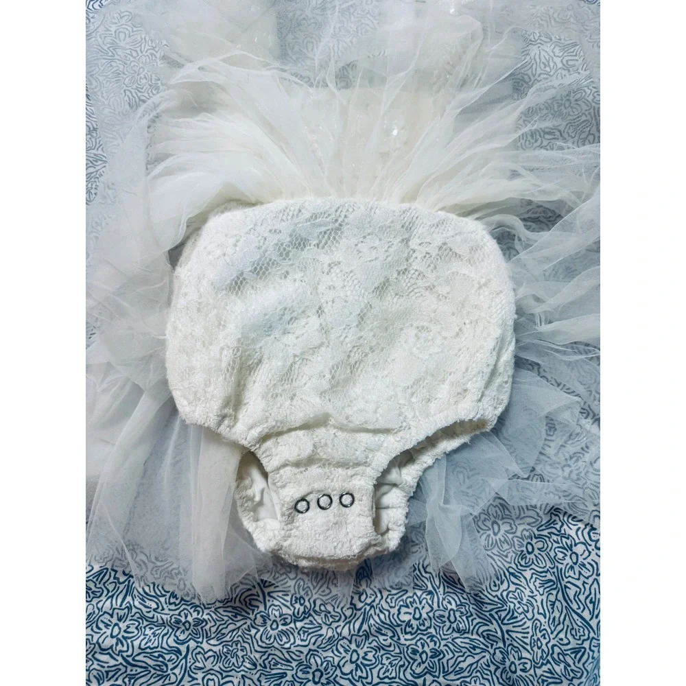 Before & After A LITTLE EXTRA ROMPER Baby Girl White Tulle Dress Wedding 18-24M